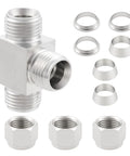 Yoebor 304 stainless steel compression 3-way tee union, 1/2 in OD tubing, front view, pack of 2
