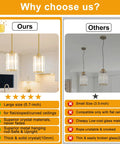 Top Shelf Modern Gold Pendant Lights 2 Pack Adjustable Crystal Chandelier Kitchen Island Fixture showcasing large 5.7-inch design and crystal materials.