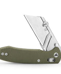 Folding Utility Knife With 2.62 Inch Razor Blade, Green Micarta Handle, Open Position