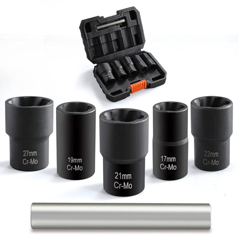 Six Piece Lug Nut Remover Set With Twist Socket Extractors For Metric Bolts And Lug Nuts Ultra Tight Grip Deep Reach Design Heavy Duty