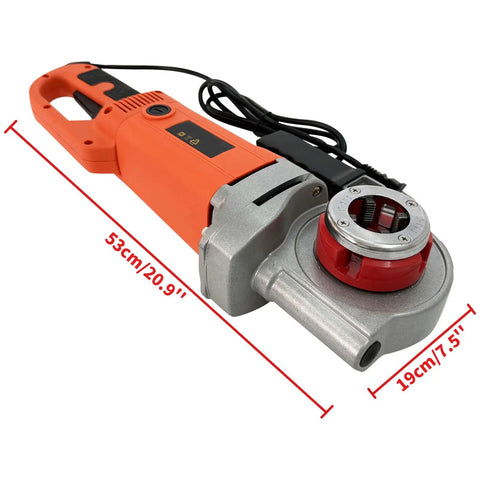 Intsuprmai Portable Electric Pipe Threading Machine With Powerful 2000W Copper Motor For Precision Dry Threading Of Plumbing Pipes, dimensions shown.