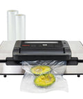 Deluxe 130 Watt Vacuum Sealer with Double Pump Dry Moist and Double Seal Modes, compact silver kitchen preserver sealing food