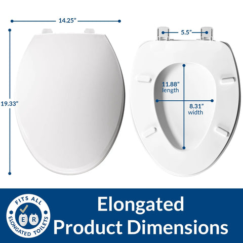 Heavy Duty Commercial Toilet Seat With Cover Elongated White Industrial Grade Stay-Tite Secure Install System dimensions