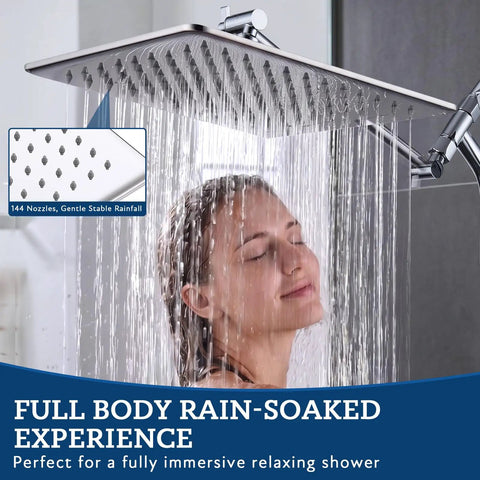 12 Inch All Metal Rain Shower Head With Handheld Spray In Chrome Finish Featuring 144 Wide Angle Nozzles For Solid Bathroom Upgrades That Let You Straight Up Kick Back And Chill Daily