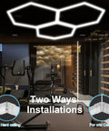 Hexagon Garage Lights 16 Pack Plug And Play LED Panels, 24W 6500K Ultra Bright Low Voltage 24V, installed on ceiling in gym