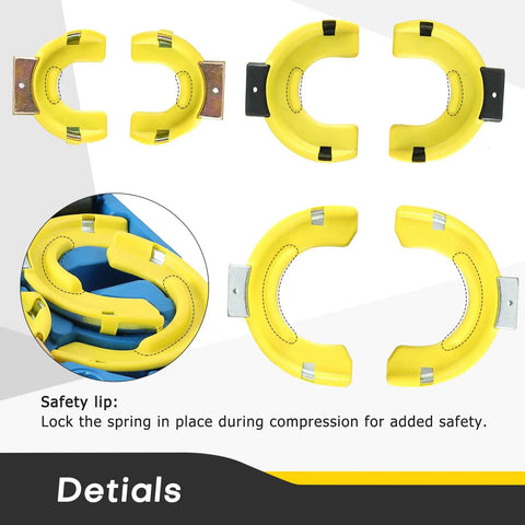 Interchangeable Fork Strut MacPherson Spring Compressor Kit with yellow yokes and safety lips for shock absorber service
