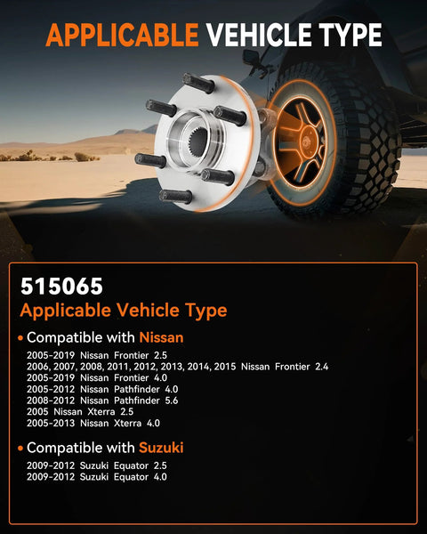 Two Pack 515065 Front Wheel Bearing Hub Assembly compatible with Nissan Frontier, Pathfinder, Xterra, Suzuki Equator, 6 Lug with ABS.