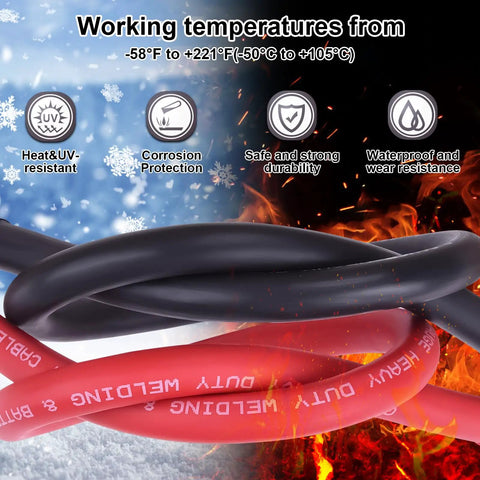 2/0 AWG Battery Cable Set 1 Ft Red And Black Copper Welding Cables Built Tough With 3 By 8 Inch Lug Terminals For Solar Inverter RV Boat Marine Automotive Replacement Parts, red and black cables