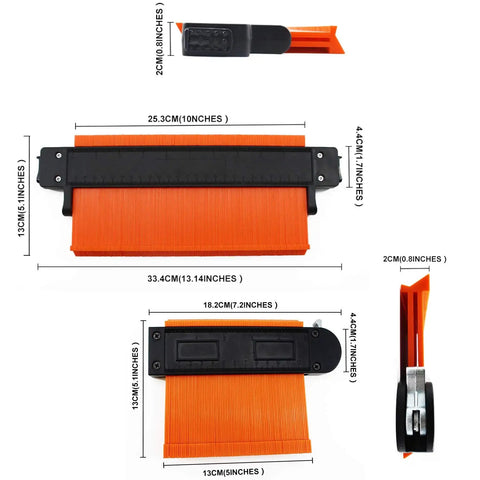 Lockable Contour Gauge Profile Tool Set 3 Pack 5 Inch And 10 Inch Duplicator Rulers with Push to Lock Mechanism