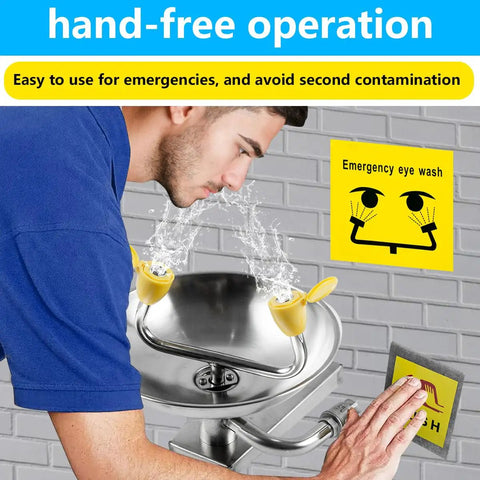 Wall Mounted Eye Wash Station OSHA Approved ANSI Z358 2014 Compliant 304 Stainless Steel Eyewash in use