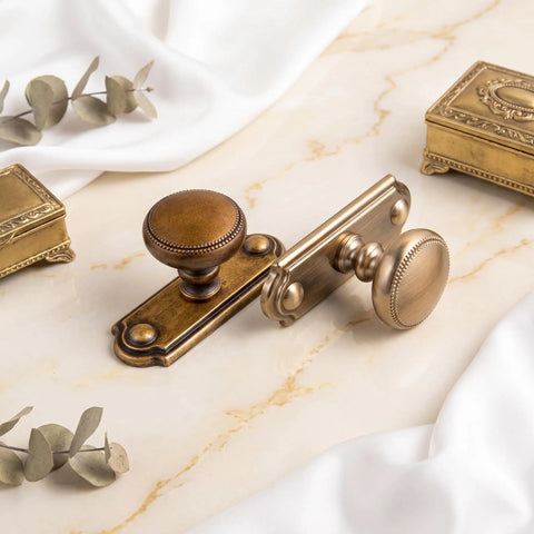 Killer Style Beaded Zinc Alloy Cabinet Knobs With Backplate Antique Brass 6 Pack For Kitchen Cabinets And Drawer Upgrades with textured finish.