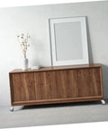 Heavy Duty Sliding Door Rollers Featuring Grooved Directional Wheels Dead Simple Caster Pulley Kit on a wooden sideboard.