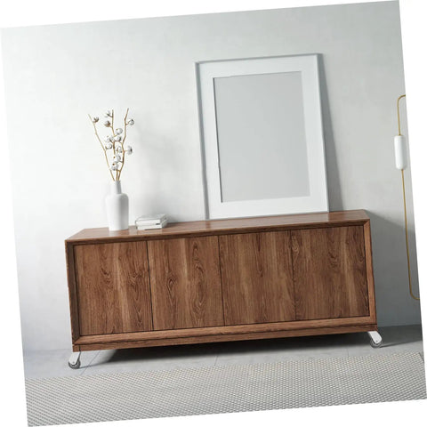 Heavy Duty Sliding Door Rollers Featuring Grooved Directional Wheels Dead Simple Caster Pulley Kit on a wooden sideboard.