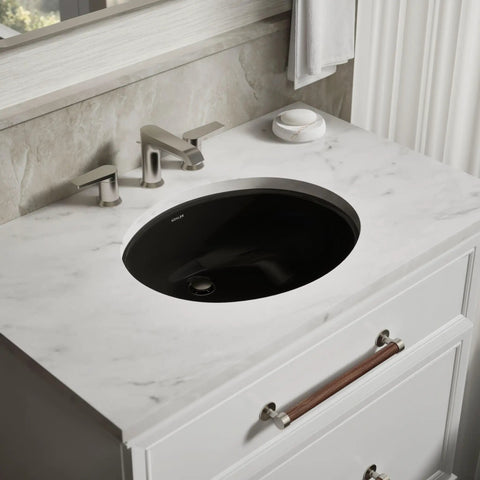Caxton Oval Undermount Bathroom Sink With Sleek Easy-To-Clean Design And Timeless Style in marble countertop