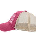 Funny Spare Time Humor RV Camper Sun Hat For Him Pink Running Cap with mesh back, side view