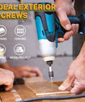 Power drill inserting Outdoor Deck Screws Two And A Half Inch Number Nine 1000 Pack Torx Star Drive T25 Bit Included