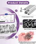 50Pcs T Slot Bolt Kit With 10 Sizes M5 M6 In Stainless Steel Hammer Head Bolts shown in labeled box and close-up view