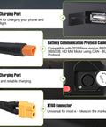 USB port, XLR and XT60 connectors, and CAN protocol cable for 48V 20Ah Ebike Battery With CAN Protocol And 30A BMS For 0 To 1500W Motors