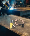 Compact Spot Weld Pliers For DIY Metal Repair, Adjustable Pressure Butt Welding Tongs With Quick Connect on workshop table