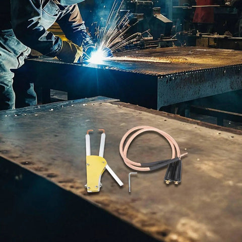 Compact Spot Weld Pliers For DIY Metal Repair, Adjustable Pressure Butt Welding Tongs With Quick Connect on workshop table