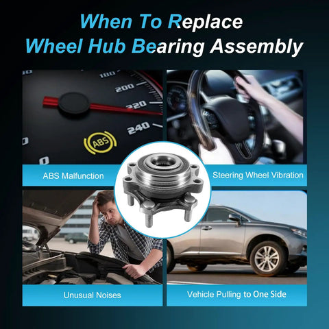 Nissan Altima Front Wheel Hub And Bearing Assembly OE 513447 40202-6CA0A infographic with signs for replacement