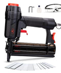 Pro Grade 18 Gauge Pneumatic Brad Nailer And Air Powered 2 In 1 Staple Gun Kit with brad fasteners and accessories for trim work.
