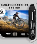 All In One Bike Repair Kit With 14 In 1 Tools, Portable Multitool featuring mini ratchet wrench next to mountain biker