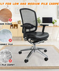 Thick Office Chair Mat For Carpeted Floors 48 By 30 Desk Mat with an office chair on low pile carpet in home office setup