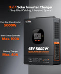 5000W Solar Inverter Charger Workhorse For Home Backup And Off Grid Power 48V DC To 120V AC Pure Sine Wave Parallel Split Phase