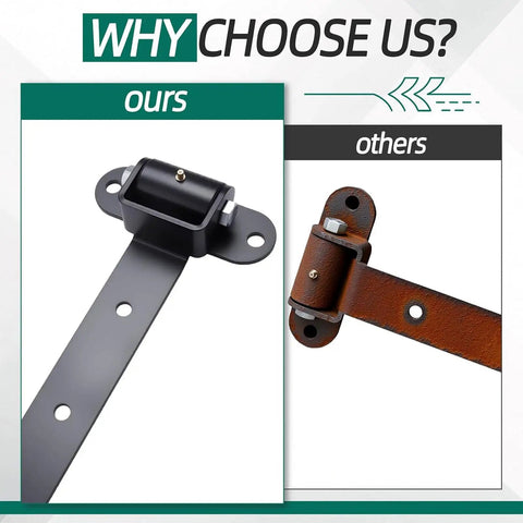 Two Piece Heavy Duty Gate Hinges Set For Wooden Fences And Barn Gates Built Tough 180 Degree Swing Supports Up To 900 Lbs Per Pair Durable Hardware For Yard Gates, black steel hinge close-up