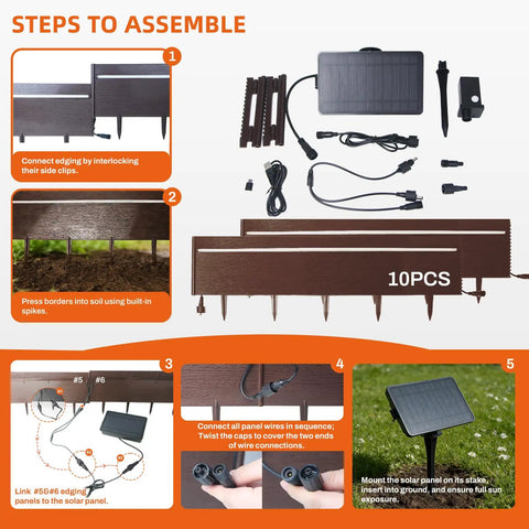 Steps to assemble outdoor solar lights for yard and pathways 20 foot connectable landscape edging with 10 no dig garden border lights.