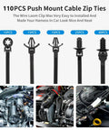 110 Piece Automotive Cable Zip Ties Kit With 5 Sizes Nylon Self Locking Ties in use in a car engine bay for organized wiring