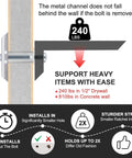 Diagram showing Heavy Duty Drywall Anchor Kit With 3/16-24 Included Bolts For Hollow Wall Mounting Stainless Steel Anchors.