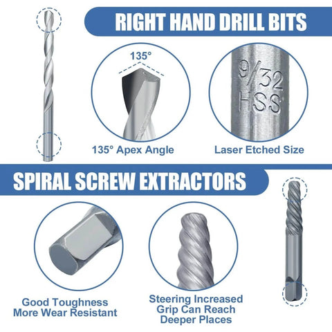 Impact Bolt And Nut Removal Drill Bit Kit With 13 Bolt And Nut Removers 5 Screw Extractors and 5 Right Hand Drill Bits image