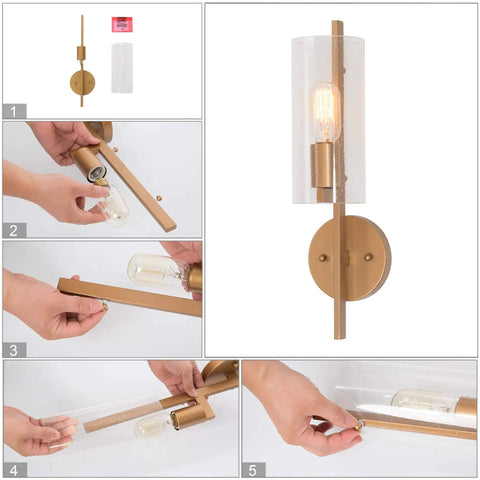 Dope Dark Gold Wall Sconce With Seedy Glass Shade For Bathroom And Hallway, Handmade Textured Gold Finish Vanity Light, Premium Seedy Glass Lamp, 17 Inch High By 5 Inch Wide