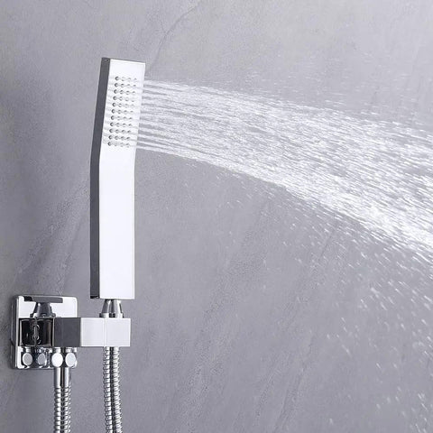 Wall Mounted Rainfall Shower System With 10 Inch Rain Shower Head And Handheld Kit Chrome Finish rough in valve and trim included