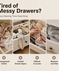 Pink Mesh Storage Hanging Bag With 360 Swivel Hook and Expandable Double Layer Closet Organizer to Securely Stash Socks, Bras, and Underwear While Keeping Your Drip Tidy and Your Closet Vibe on Fleek, showing messy drawer with intimate apparel.
