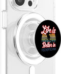 Life Is Better In Fischertechnik PopGrip For MagSafe Ski Edition, PopSockets Grip For iPhone, Winter Vacation Souvenir Gift For Skiers And Snowboarders, Funny Slopeside Keepsake For The Whole Crew. Clear iPhone case with MagSafe PopGrip