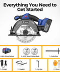 Kickass 20V Cordless Circular Saw With 4 Ah Battery And Charger Producing 4500 Rpm No Load Speed And Quick Bevel Adjustments For Seamless Weekend Warrior Woodworking Builds with accessories.