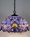 Tiffany Style Pendant Light Fixture With Blue Purple Baroque Stained Glass Wide 16 Inch Shade 40 Inch Hanging Height Antique Bronze Finish Hardwired With Pull Chain Dope Home Decor Lamp