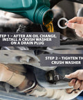 Image showing steps to use Premium 15 Pack Oil Drain Plug Crush Washers 14mm Replacement Gasket Seal for Hyundai and Kia cars.