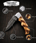 Handmade Damascus Pocket Folding Knife With Olive Wood Handle For EDC And Camping Tough As Nails 150 Layer Damascus Blade