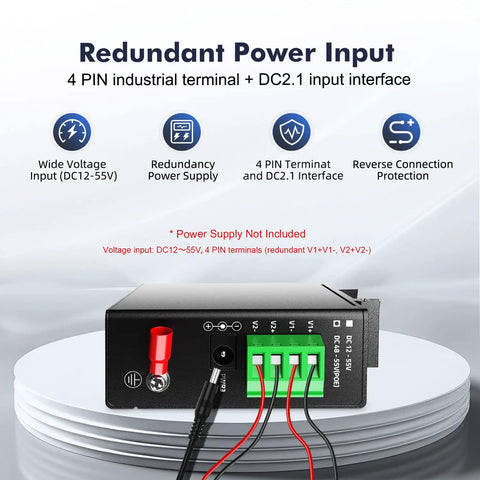 Front view of Rugged 5 Port Industrial Switch With 4 Ethernet Ports And 1 Uplink Unmanaged 10 100 Mbps Fast Ethernet IP30 with power input