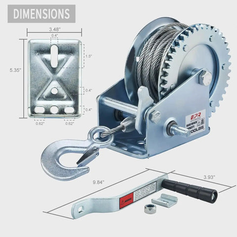 Heavy Duty 1600 Lb Boat Winch With 32 Ft Cable Manual Crank Two Way Ratchet Load Assist Beefy Corrosion Resistant Tow Winch dimensions