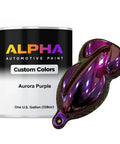 Hit That Custom Drip With This Epic Aurora Purple Candy Pearl Basecoat Gallon alongside a color sample showing its unique flake finish.