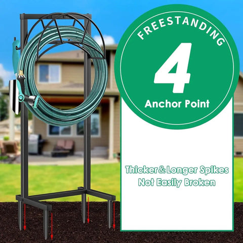 Rugged Garden Hose Holder With Four Spikes And Tool Hooks Built Tough Heavy Duty Hose Reel Stand Holds Up To 160 Foot Hose