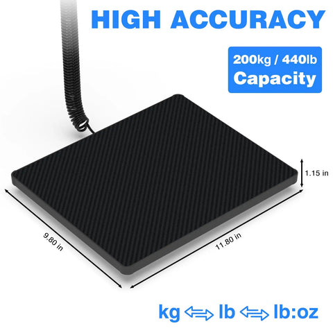 Maxus Shipping Scale 440Lb 10g Accuracy Digital Postal Scale platform illustration with measurements and capacity details