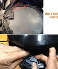 Installation of Two Pack KW7 0 Micro Switches 1NO 1NC, showing hands fitting switch in air fryer, side view.
