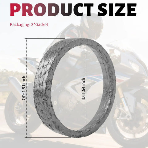 Heavy Duty Exhaust Flange Gasket Kit Direct Fit For American V Twin Softail Dyna Touring Sportster plug leaks, showing size 1.91 in OD.