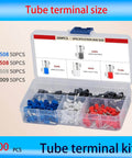 Tube Shaped Insulated Wire Terminal Kit With 16 AWG Ferrule Terminals, Copper Tin Plated Conductors, organized in a box
